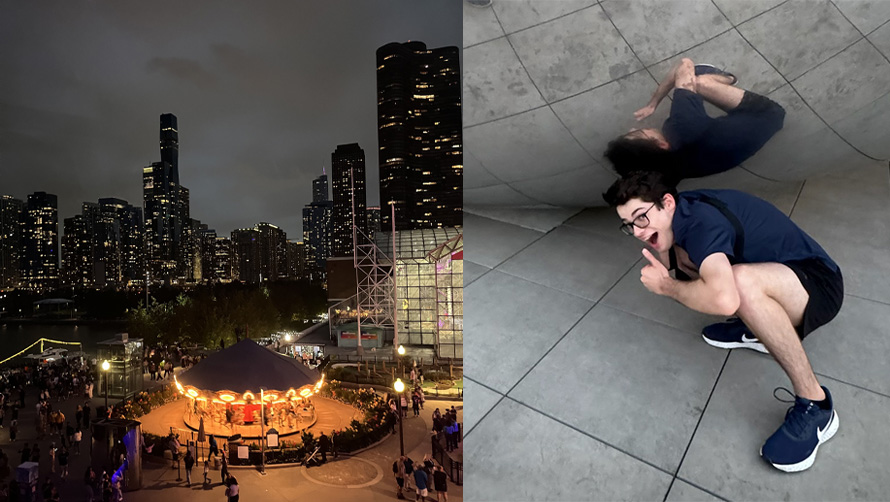 Jack Ratz, an undergraduate at Loyal University Chicago, stands in front of The Bean at Millenium Park in 2024.