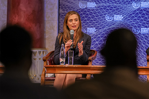 Ruth Morgan, a forensic science professor at University College London, addresses the audience during a roundtable discussion at the 2024 World Science Forum in Budapest.