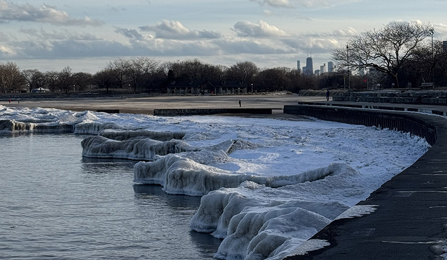 A view of Chicago skyline from along the Lakeshore Trail.