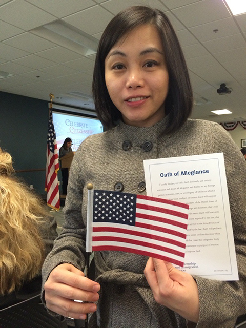 Anna Serquiña poses for a photo after becoming a U.S. citizen in 2015.
