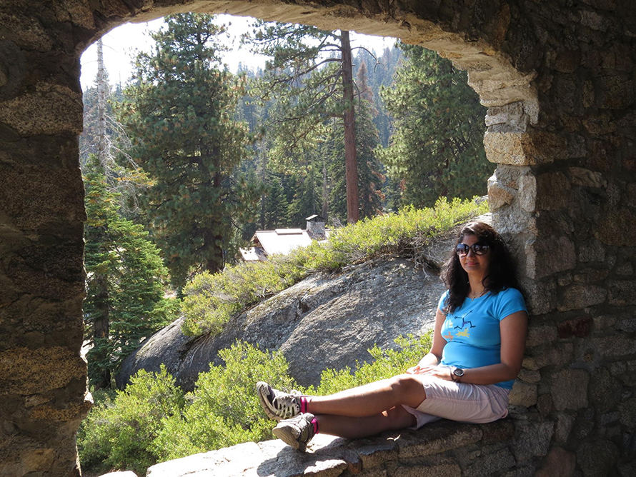 Ankita Arora relaxes after a hike at Yosemite National Park.