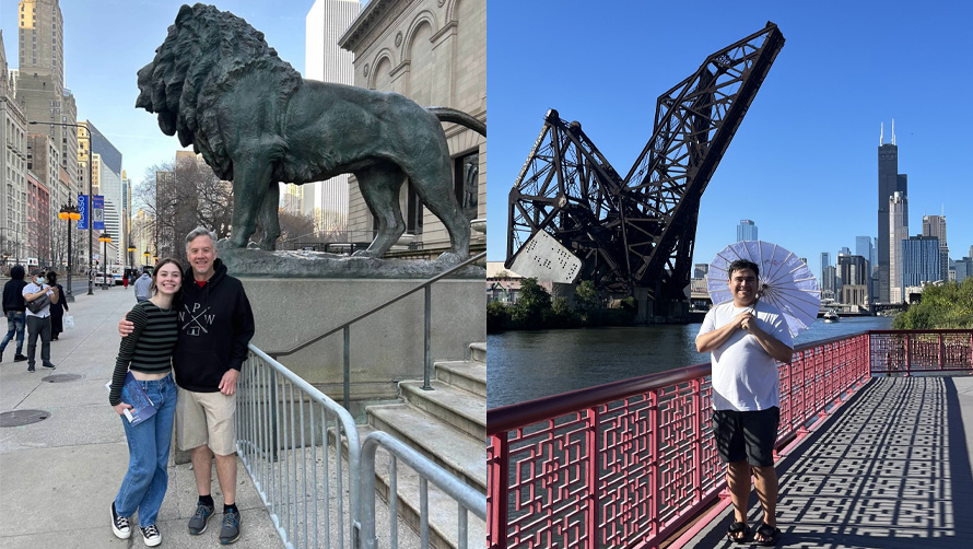 Alex Reina, an undergraduate at Loyal University Chicago, poses at Ping Tom Memorial Park in 2023.