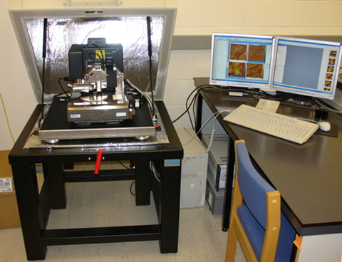 Indu Sridharan used an atomic force microscope like the one on the left for the experiments described in this essay.