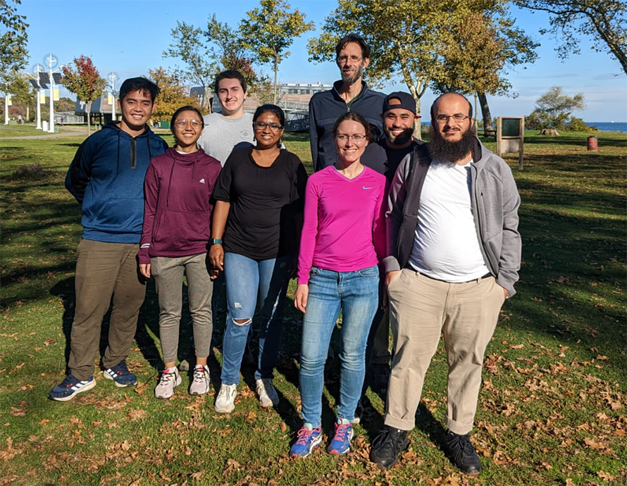 Members and alumni of Sebastien Poget’s research group gather for a lab barbeque in 2022.