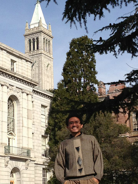 Omar Herrera stands in front of the Campanile on the University of California campus during his PROLAB summer in 2013.