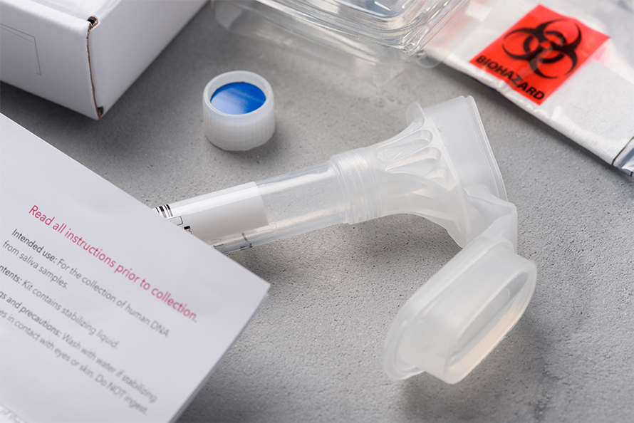 To collect a saliva sample, technicians instruct a person to tilt their head for two to five minutes and spit the accumulated saliva into a sterile tube. The saliva-filled tube is kept on ice and sent to the laboratory to test for the presence of biomarkers for cancer or other diseases.