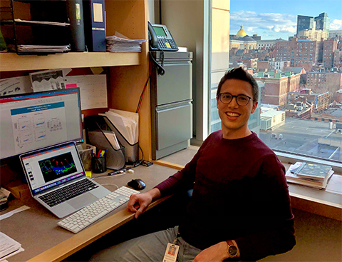 Ferran Barrachina works in an office overlooking Boston during his 2019 PROLAB summer in Sylvie Breton’s lab at Massachusetts General Hospital and Harvard Medical School.