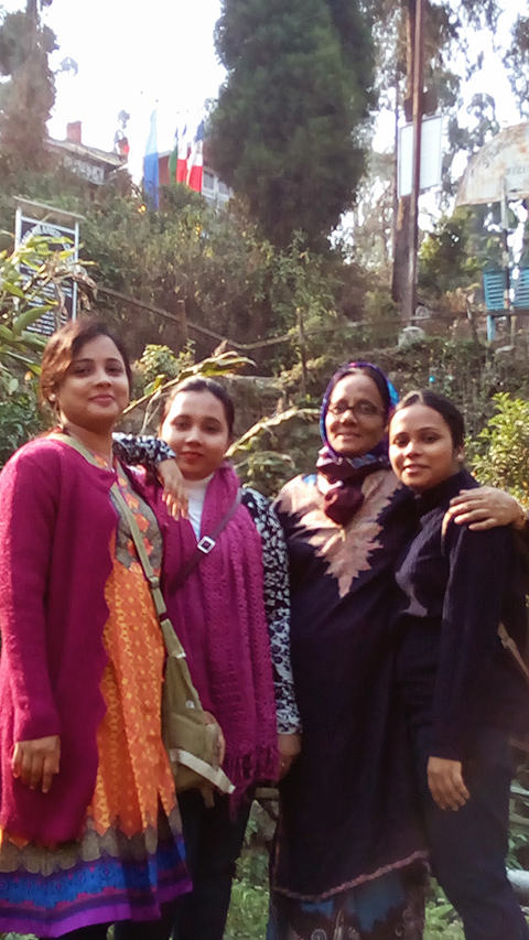 Ishita Ghosh and her family visit the Kurseong tea estate in April 2016; left to right: Ishita, her elder sister, Joyita, her mother Kakoli and her younger sister Amrita.