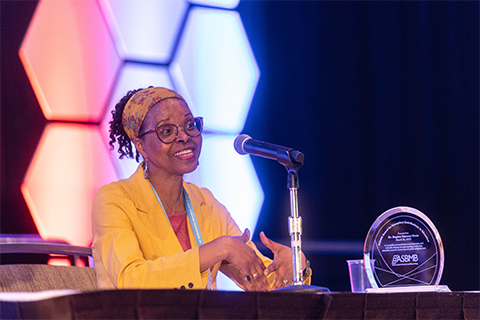 Regina Stevens-Truss, a distinguished professor of chemistry at Kalamazoo College, fields questions after winning ASBMB’s Award for Exemplary Contributions to Education in 2023, at Discover BMB, the society’s annual meeting in Seattle.