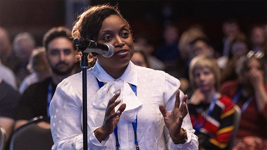 Person speaking at the ASBMB Annual Meeting